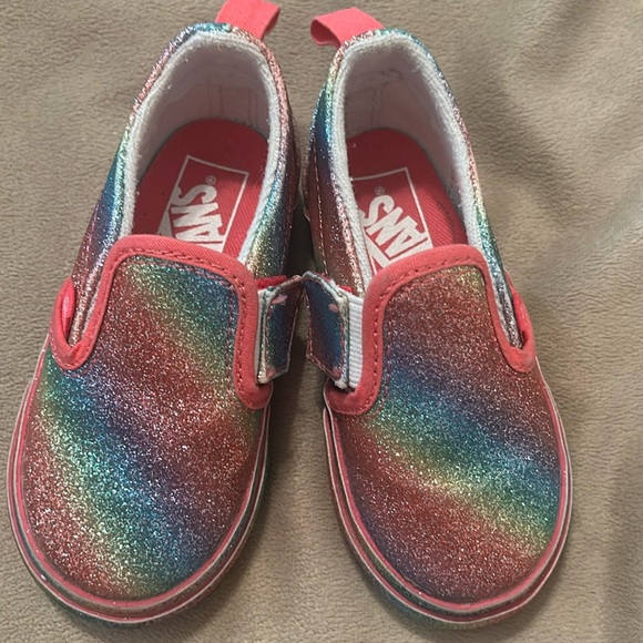 Vans Low Slip On "Rainbow Glitter Sparkle Ombre' "size 7 toddler - Picture 1 of 6